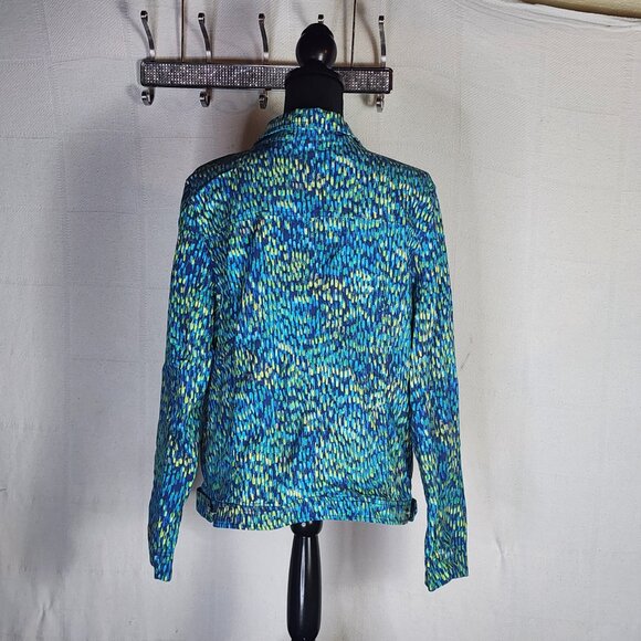Attyre New York Blue Green Yellow Abstract Rayon Nylon Span Adj Waist Jacket XL - Picture 11 of 16